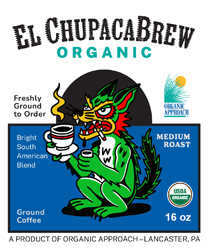 Coffee - El ChupacaBrew 
Certified Organic Coffee 
Whole Beans or Ground